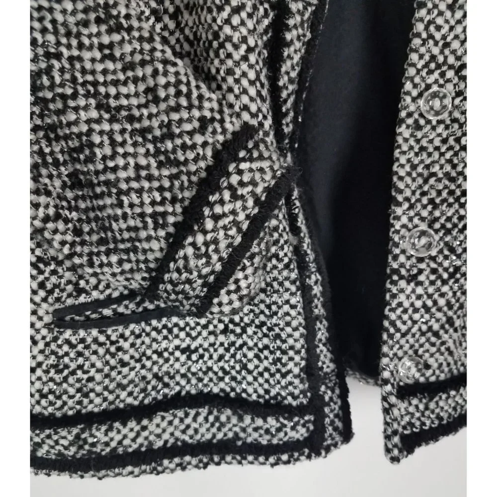 Lands' End Girls Sz. 7/8 Black/White/Silver Tweed Button Up Jacket/Blazer - Picture 7 of 9